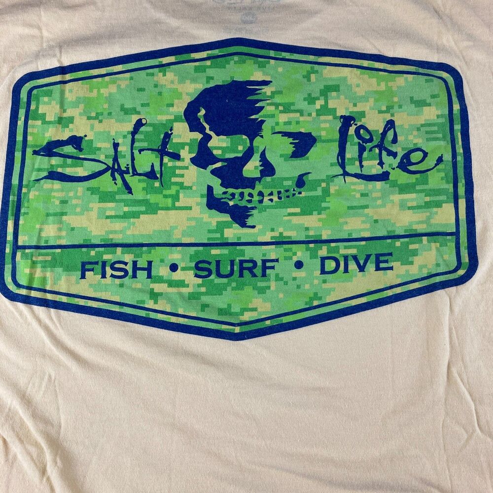 Salt Life Fish Surf Dive Skull Graphic T Shirt Mens Large Yellow Tee